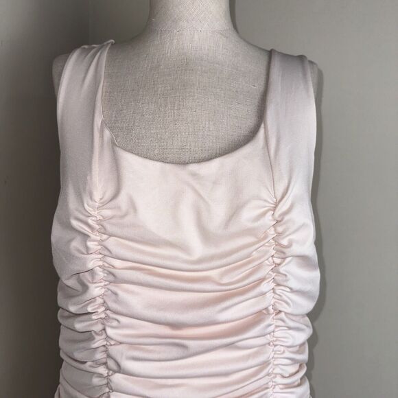 H&M Ruched Cream Peach Sleeveless Stretch Dress Size Large EUC - Picture 2 of 8